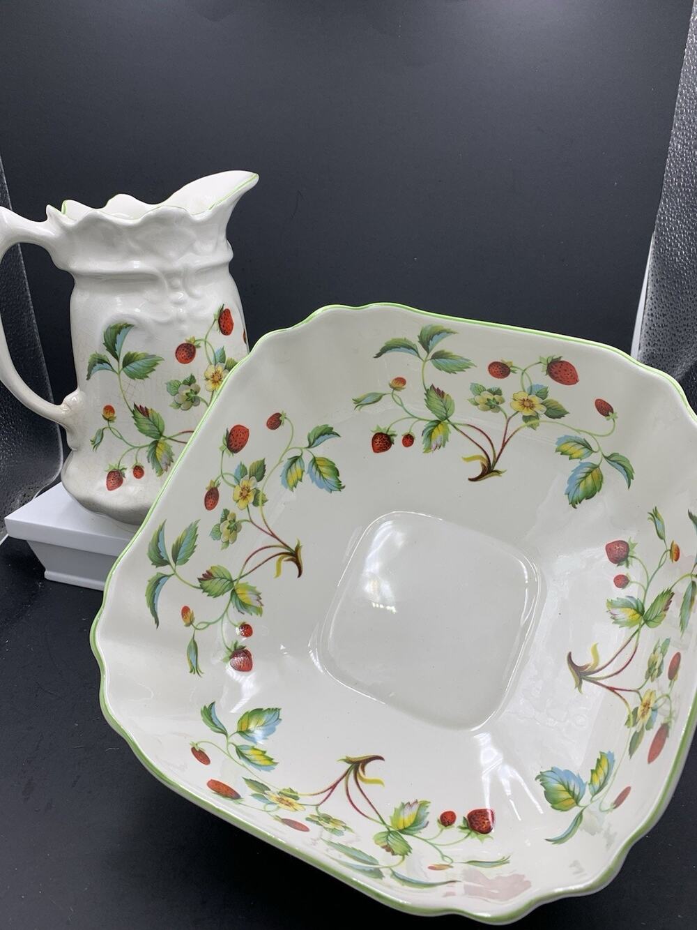 Lot James Kent Old Foley Strawberry Stoneware Pitcher and Serving Bowl